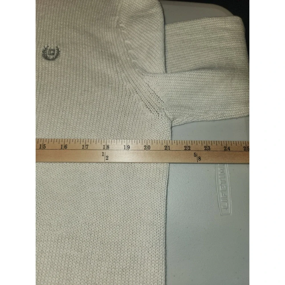 Chaps Mens Quarter Zip Sweater Cream Off White Cotton Shaker Knit Size M